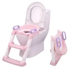 GENERICO - Asiento Inodoro Acolchado con Escalera Rosado