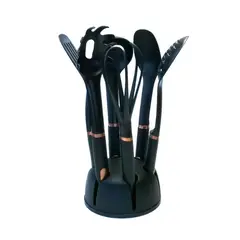 VIP AHMET - Set de utensilios de cocina con soporte, negro con cobre 6 piezas
