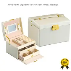 GENERICO - Joyero Maletín Organizador de Collar Aretes Anillos 3 Pisos Beige