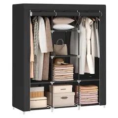 OEM - Ropero Armable de Tela 3 Cuerpos Con 8 Divisiones Negro