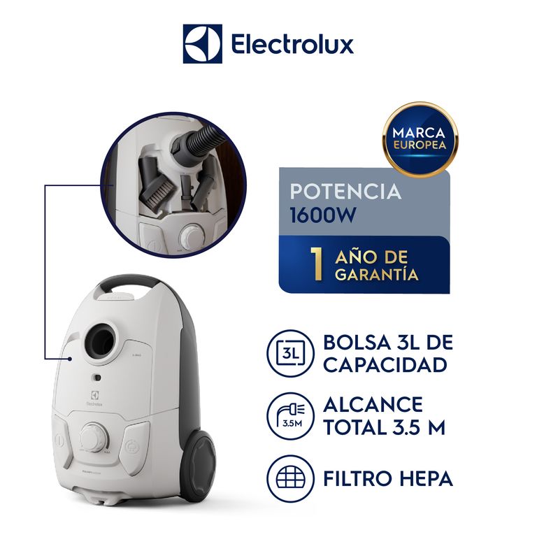 Aspiradora Electrolux EQP30 1600W con Bolsa y Filtro HEPA
