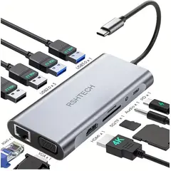 100 PERCENT - ADAPTADOR HUB TIPO C ETHERNET HDMI 4K USB micro sd vga 11 en 1