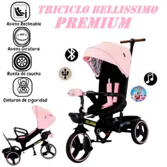 GENERICO - Triciclo Miusical USB Bluetooth Bellissimo Premium -Rosa