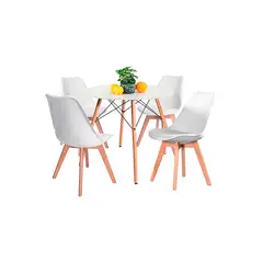 OFIDEAS - Juego De Comedor Eames II 4 Personas Mdf Con Sillas Blanco
