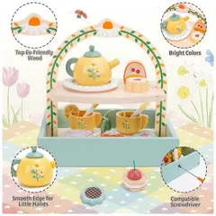 GENERICO - Juego Set de Té Montessori con Postres y Soporte de Madera para Niñas