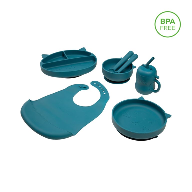 Set de Alimentación de Silicona Carestino Gatito Petroleo