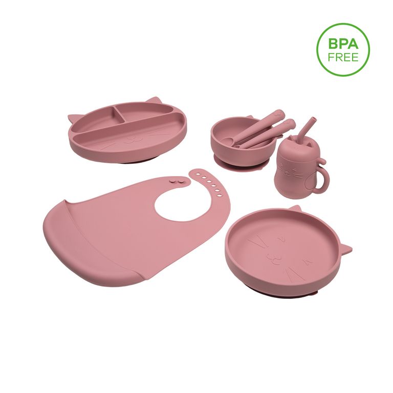Set de Alimentación de Silicona Carestino Gatito Rosa Malva