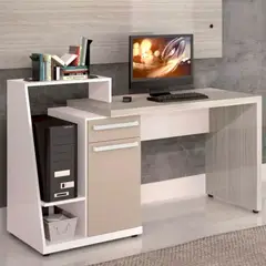 BARAKA HOME - Escritorio Con Cajones Y Repisa Aikai - Blanco Y Olmo Gris