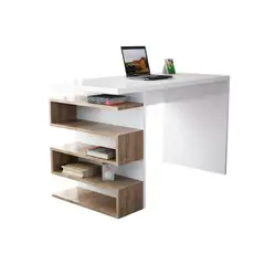 BARAKA HOME - Escritorio con Repisa Lateral Antai - Blanco y Macchiato