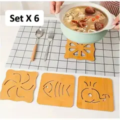 GENERICO - Set x 6 Posavasos / Ollas de Bambu Diseños Variados