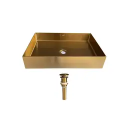 XM - LAVADERO RECTANGULAR DE ACERO DORADO CON DESAGÜE LA30407-5538