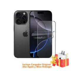 APPLE - IPhone 16 Pro Max 256GB Esim Black Titanium con Mica Hidrogel y Cargador 20w Original