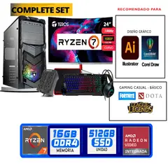 TEROS GAMING - Computadora ryzen 7 5700g ram 16gb ssd 512 M.2 monitor 24 full hd