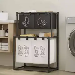 GENERICO - Cesta de lavandería doble organizador de ropa 2 niveles Negro