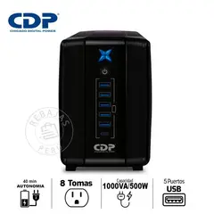 CDP - UPS R-UPR1008I 1000VA/500W con 8 Salidas y 5 Puertos USB Tipo C