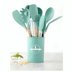 GENERICO - Set de Utensilios de Silicona y Madera para Cocina de 12 PCS