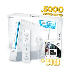 NINTENDO - Wii Blanco Reacondicionada + 64Gb + 5000 Juegos Retro