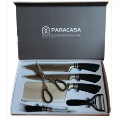 GENERICO - Juego de Cuchillos de Cocina, Tijera y Pelador Acero Inox. 6 Pzas