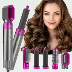 GENERICO - Peine Cabello Cepillo Secador 5 en 1 Alisador Rizador Multifuncional Fucsia