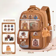 GENERICO - Mochila Escolar Capibara Multifuncional Impermeable T Oficio Marron