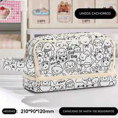 GENERICO - Cartuchera 2 niveles con diseño Lindos Cachorros