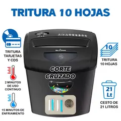 GENERICO - Trituradora de Papel 10 Hojas Corte Cruzado 21 Litros