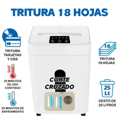 GENERICO - Trituradora de Papel 18 Hojas Corte Cruzado 25 Litros