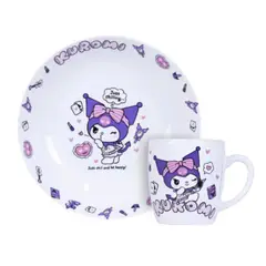 HELLO KITTY - Set 2 Piezas Taza y Plato Cerámica Kuromi Sanrio
