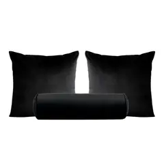 GENERICO - Set de 2 cojines 50 x 50 cm + 1 cojín cilíndrico - Negro