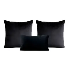 GENERICO - Set de 2 cojines 50 x 50 cm + 1 cojín 30 x 50 cm - Negro