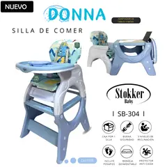 STOKKER BABY - Silla de Comer para Bebe Donna con Plato y Lego Celeste