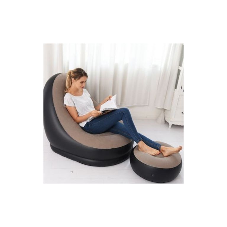 Sillón Inflable con posa pies Beis con Negro