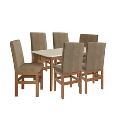 2020 HOME PERU - Juego de Comedor 160X090 CanelaOff White 6 Sillas Canela Cacao
