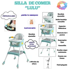 EBABY - SILLA DE COMER PLEGABLE DOBLE BANDEJA LULU VERDE + OBSEQUIO PLATO PARA NIÑO