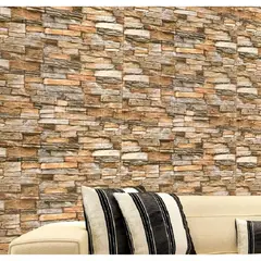 GENERICO - PAPEL TAPIZ MARRON LADRILLO BRILLANTE 3D ADHESIVO SET X 10 UNIDADES