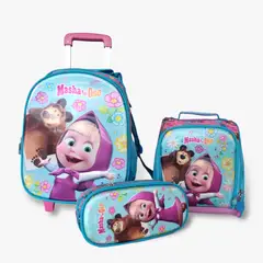 MASHA Y EL OSO - Kit Mochila Infantil con Ruedas + Lonchera + Cartuchera