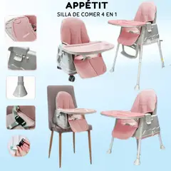 GENERICO - Silla de comer appetit 4 en 1 con patas estables rosado