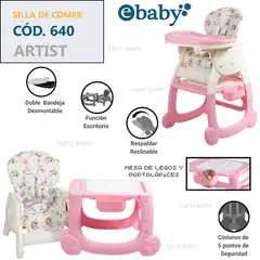 EBABY - SILLA DE COMER ESCRITORIO ARTIST ROSADO 4 EN 1