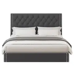 GENERICO - Cama Tapizada Capitoné Azalea Gris Oscuro Queen