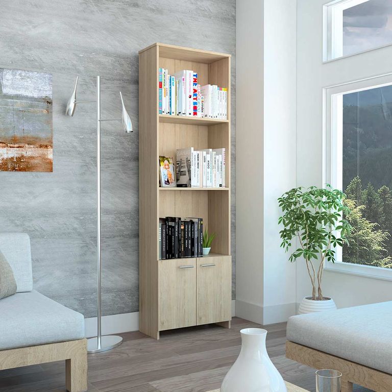 BIBLIOTECA TOKIO CON PUERTAS ROVERE - ENVIO ARMADO Y MELAMINA 18 mm