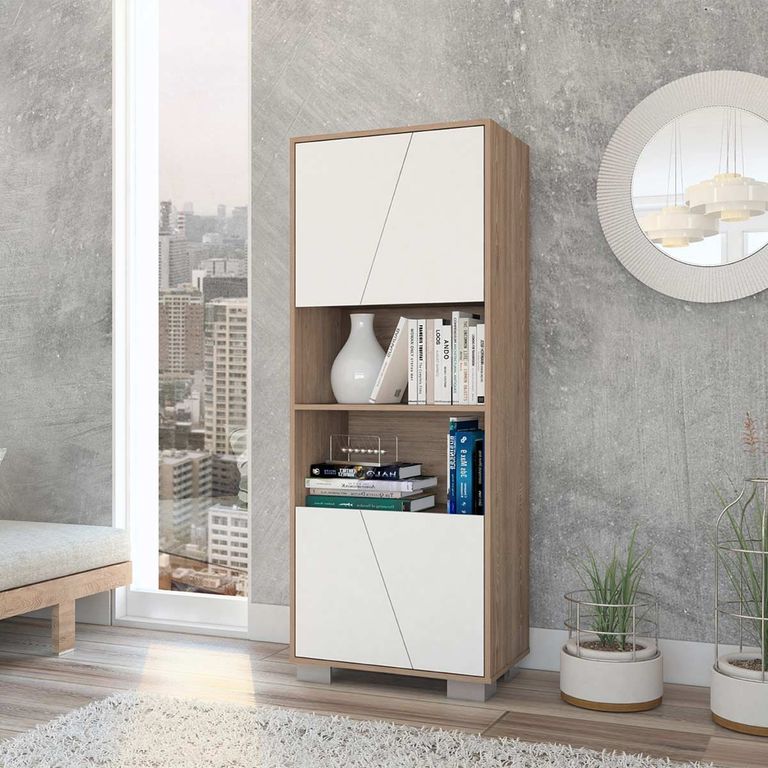 Biblioteca Oporto con Puertas Blanco-Miel - Envío Armado y Melamina 18mm