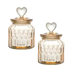 HYGGE - Pack de 2 Frascos de Vidrio con Tapa de Corazón 650 ml