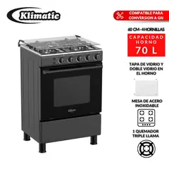 KLIMATIC - Cocina A GAS LINDAU BLACK 4HORNILLAS
