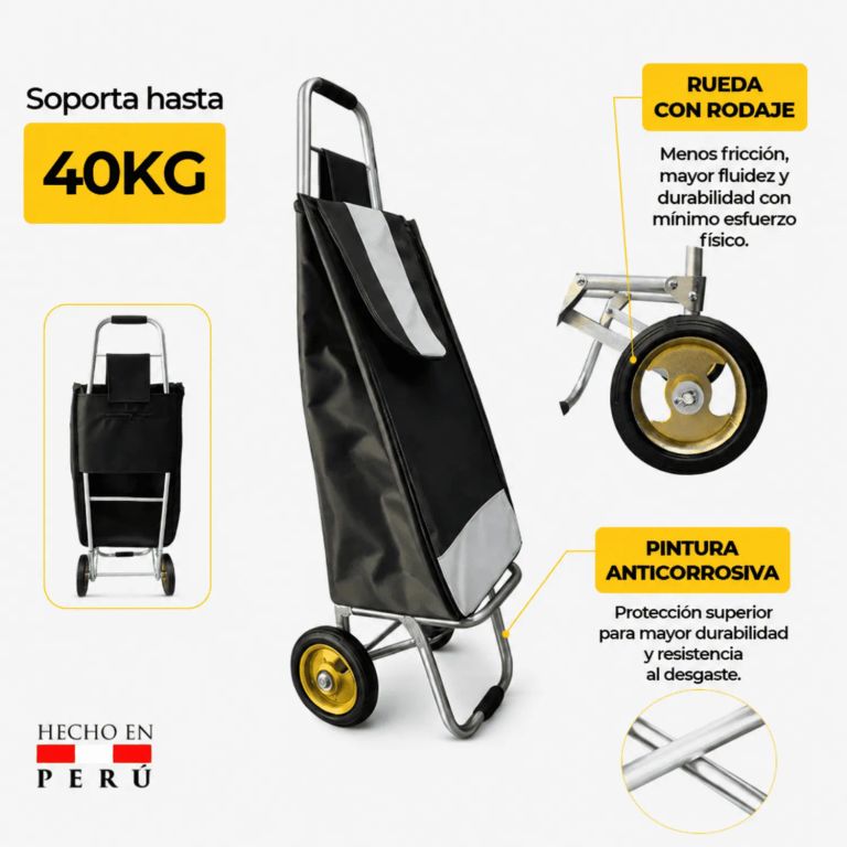 Carrito Coche de Mercado de Metal Peruano Diseño Europeo con Bolso