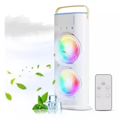 GENERICO - VENTILADOR DOBLE HUMIDIFICA GIRA 180g PORTATIL Y CONTROL REMOTO