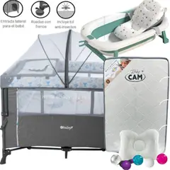 EBABY - Cuna Colecho Nala CELESTE + Colchón GRIS + tina CELESTE