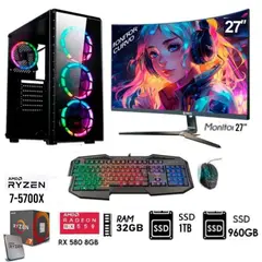 RYZEN - Computadora PC Gamer 7 5700x Ram 32GB SSD-M2 1TB+SSD 960GB RX 580 8GB M27