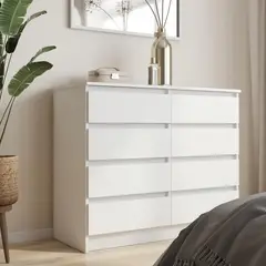 GENERICO - Comoda Melamina Blanco 1.20m 8 Cajones