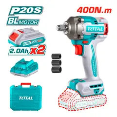 TOTAL TOOLS - LLAVE DE IMPACTO 20V 400NM + 2 BATERIAS 2.0AH + CARGADOR + MALETA