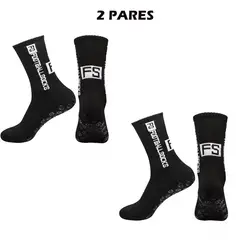 GENERICO - MEDIAS DEPORTIVAS ANTIDESLIZANTES FÚTBOL NEGRO PACK X2 PARES